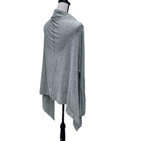 DKNY HEATHER GRAY COTTON OPEN RUFFLE NECK CARDIGAN - Picture 4 of 13